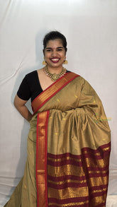 Vriksham Wood With Red Border-Kalyani Cotton Saree-VS4586